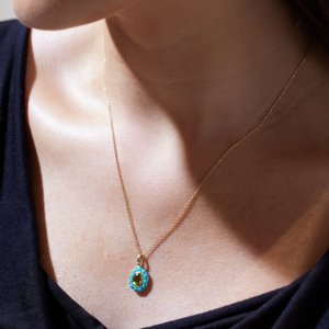 14K Yellow Gold Oval 7 X 5 Mm Natural Mexican Fire Opal And Natural Citrine Cabochon Halo-Style Necklace, Length: 18 In