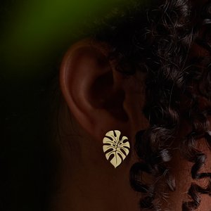 Sterling Silver 18 X 13 Mm Pair Friction Backs Included Polished Monstera Leaf Stud Earrings