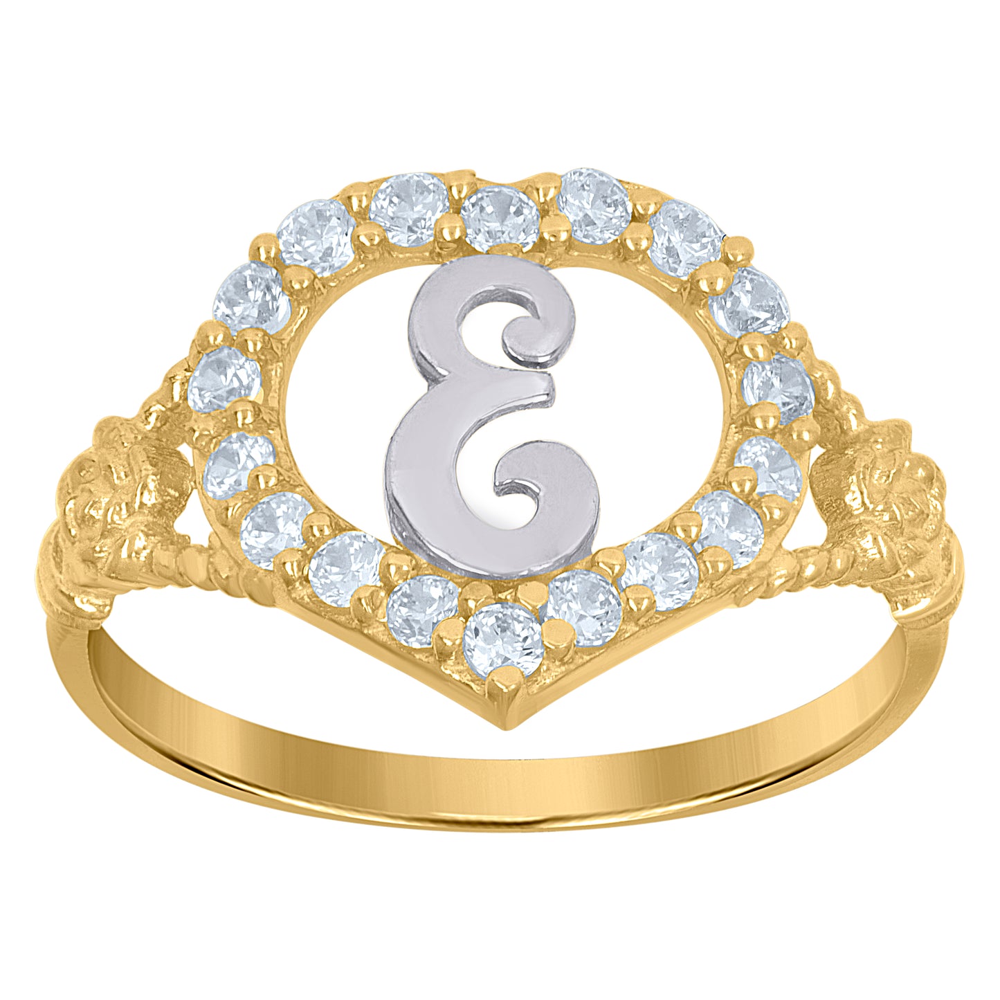 10K Two-Tone Gold Womens Cubic Zirconia Polished Finish Heart Shape Letter Initial Bridal Anniversary Engagement Wedding Ring