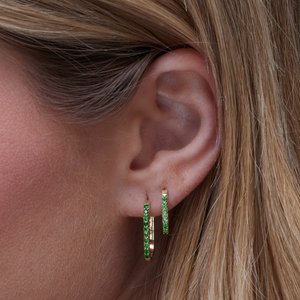 14K White Gold 14 X 10.25 Mm 1.6 Mm Natural Tsavorite Garnet Round 1.5 Mm Pair Hinged Polished Natural Tsavorite Garnet Hoop Earrings