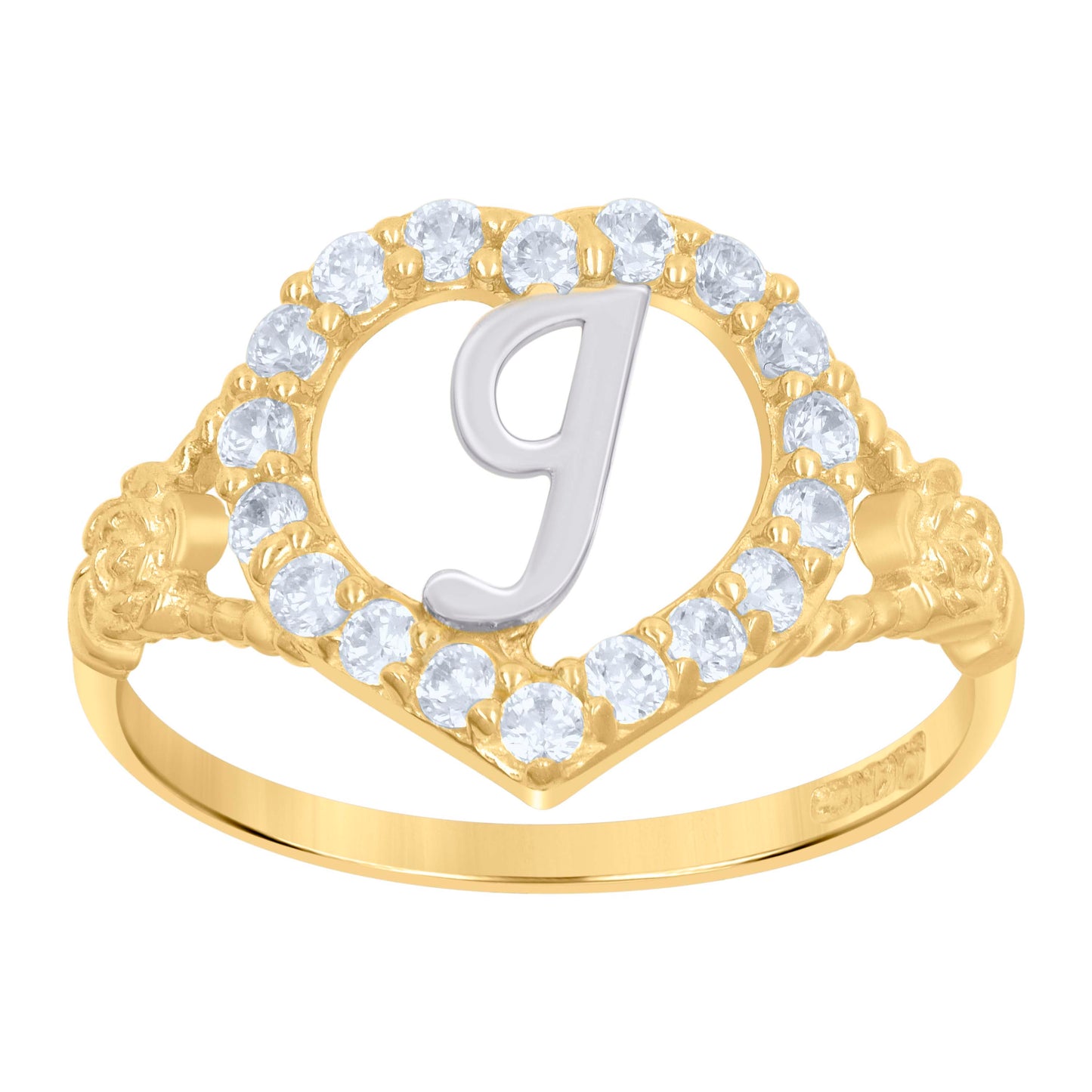 10K Two-Tone Gold Womens Cubic Zirconia Polished Finish Heart Shape Letter Initial Bridal Anniversary Engagement Wedding Ring