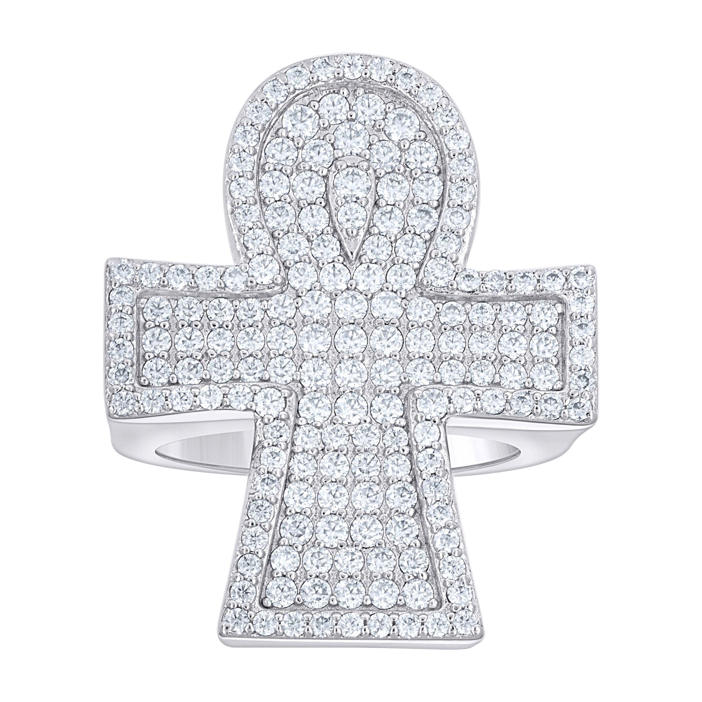 Sterling Silver Mens Moissanite Ankh Cross Religious Bridal Anniversary Wedding Engagement Band Ring