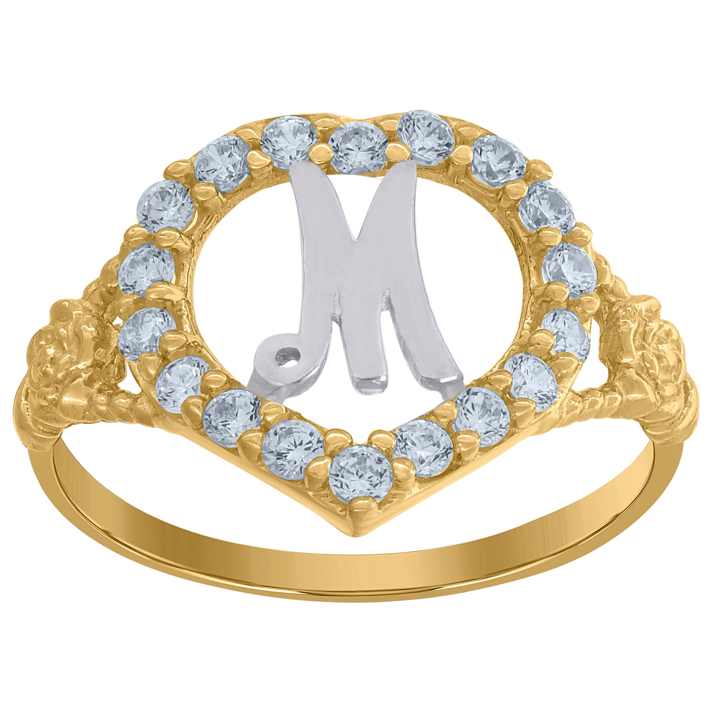 10K Two-Tone Gold Womens Cubic Zirconia Polished Finish Heart Shape Letter Initial Bridal Anniversary Engagement Wedding Ring