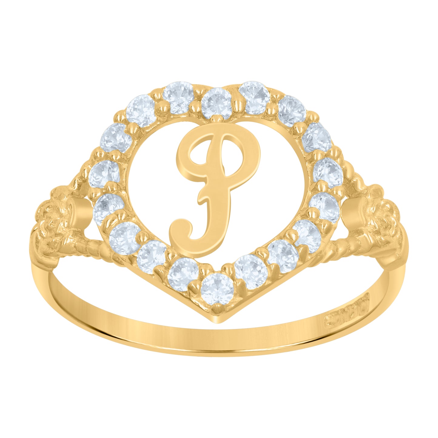 10K Two-Tone Gold Womens Cubic Zirconia Polished Finish Heart Shape Letter Initial Bridal Anniversary Engagement Wedding Ring