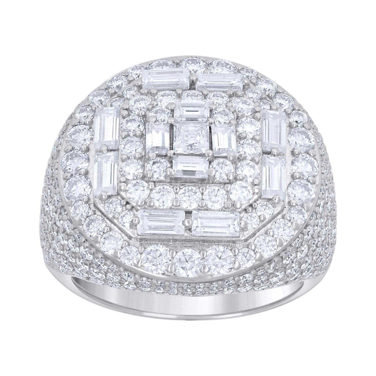 Sterling Silver Mens Baguette Round Moissanite Round Head Fashion Bridal Anniversary Wedding Engagement Band Ring