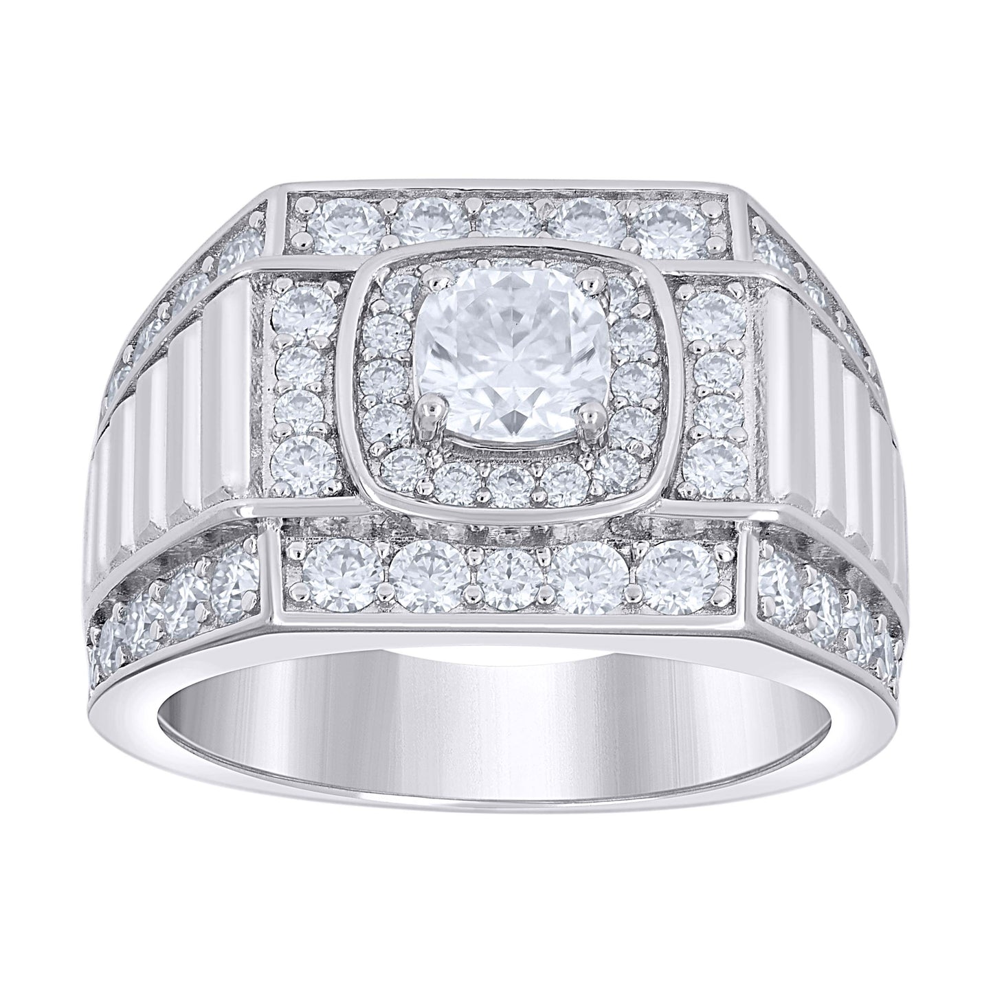 Sterling Silver Mens Cushion-Cut Round Moissanite Square Head Fashion Bridal Anniversary Wedding Engagement Band Ring