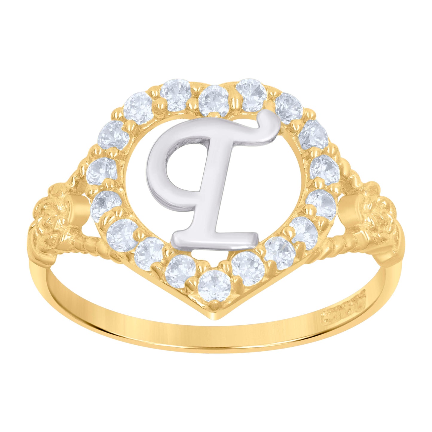 10K Two-Tone Gold Womens Cubic Zirconia Polished Finish Heart Shape Letter Initial Bridal Anniversary Engagement Wedding Ring
