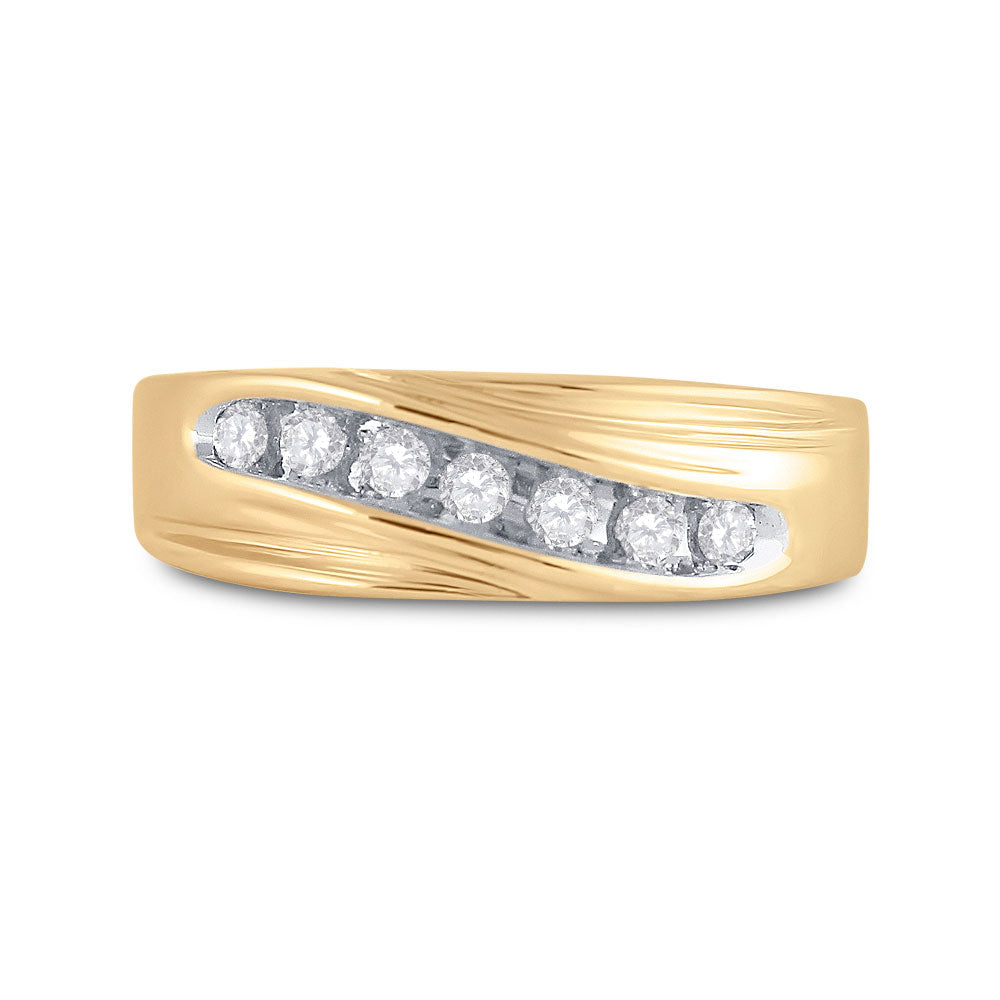 14K Yellow Gold Mens Round Diamond Wedding Band Ring 1/4 Cttw, Mens Size: 7-13