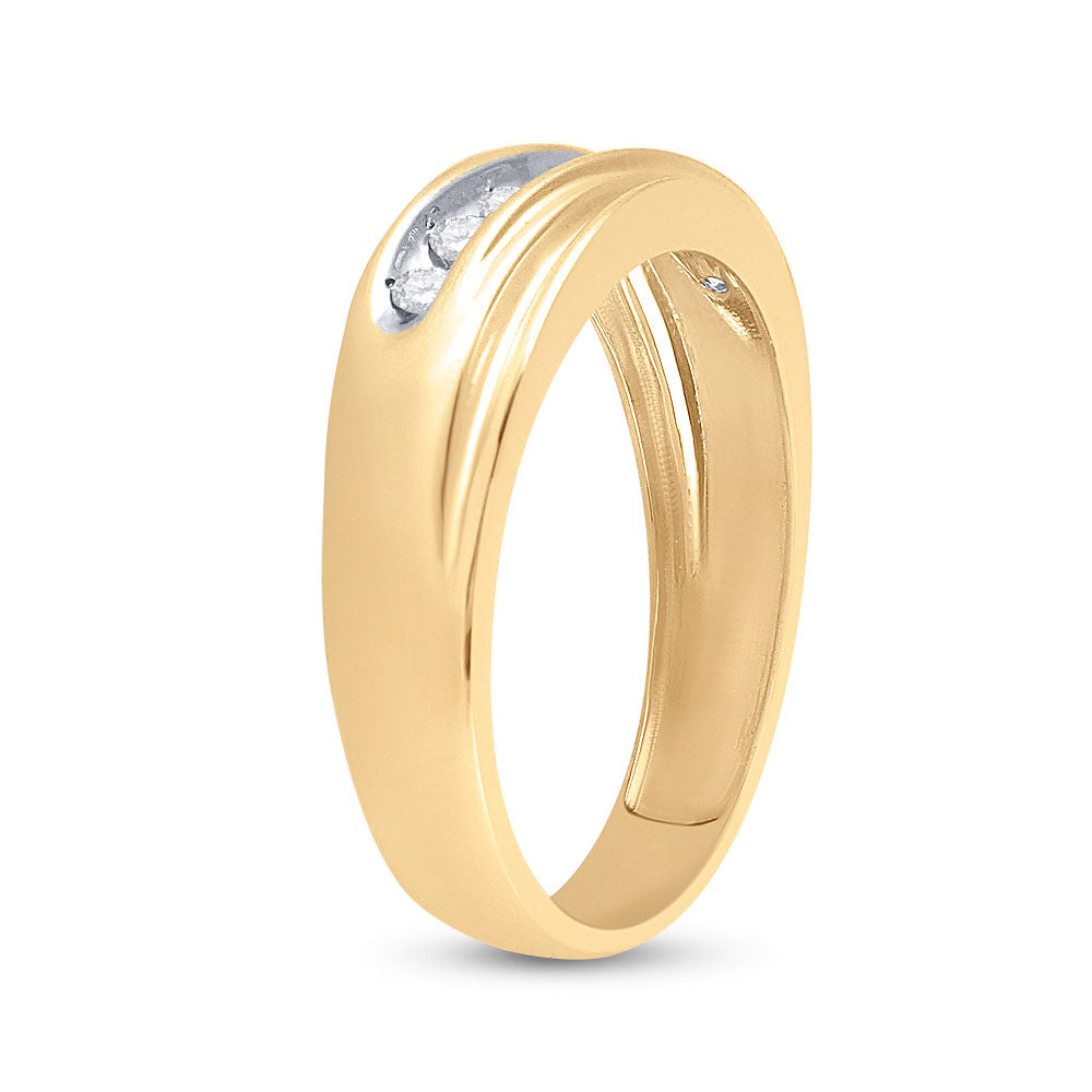 14K Yellow Gold Mens Round Diamond Wedding Band Ring 1/4 Cttw, Mens Size: 7-13