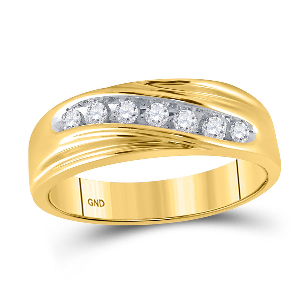 14K Yellow Gold Mens Round Diamond Wedding Band Ring 1/4 Cttw, Mens Size: 7-13