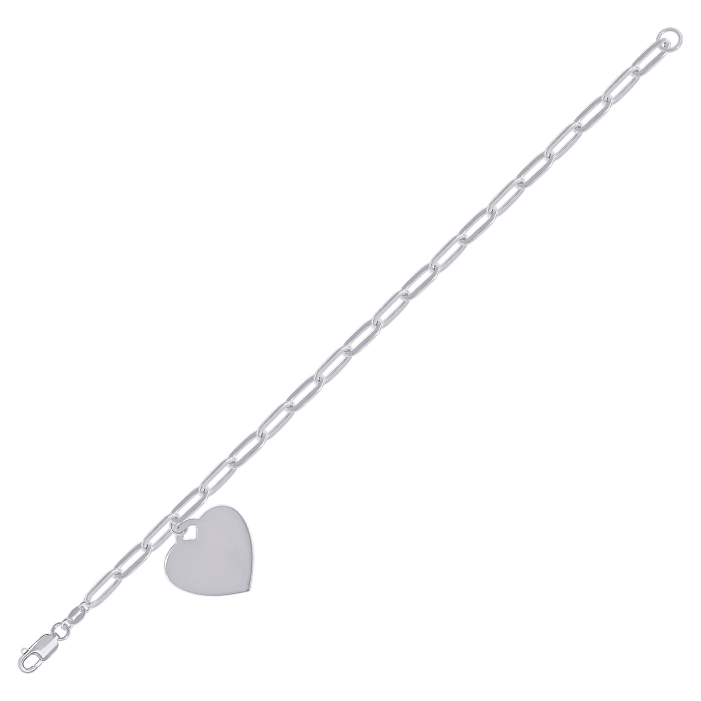 Sterling Silver Womens Heart Charm Bracelet Size 7.5 Inches