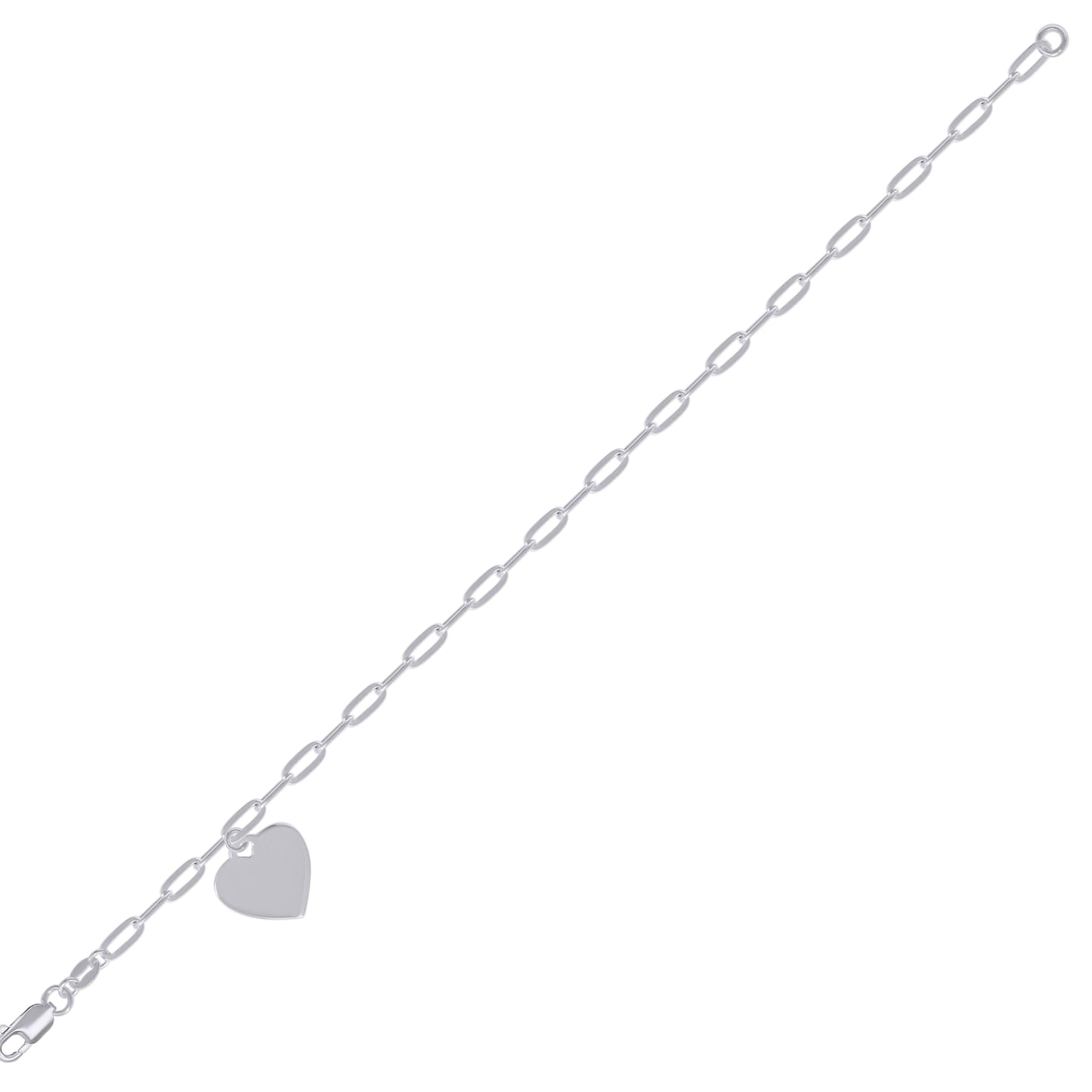 Sterling Silver Womens Heart Charm Bracelet Size 7.5 Inches