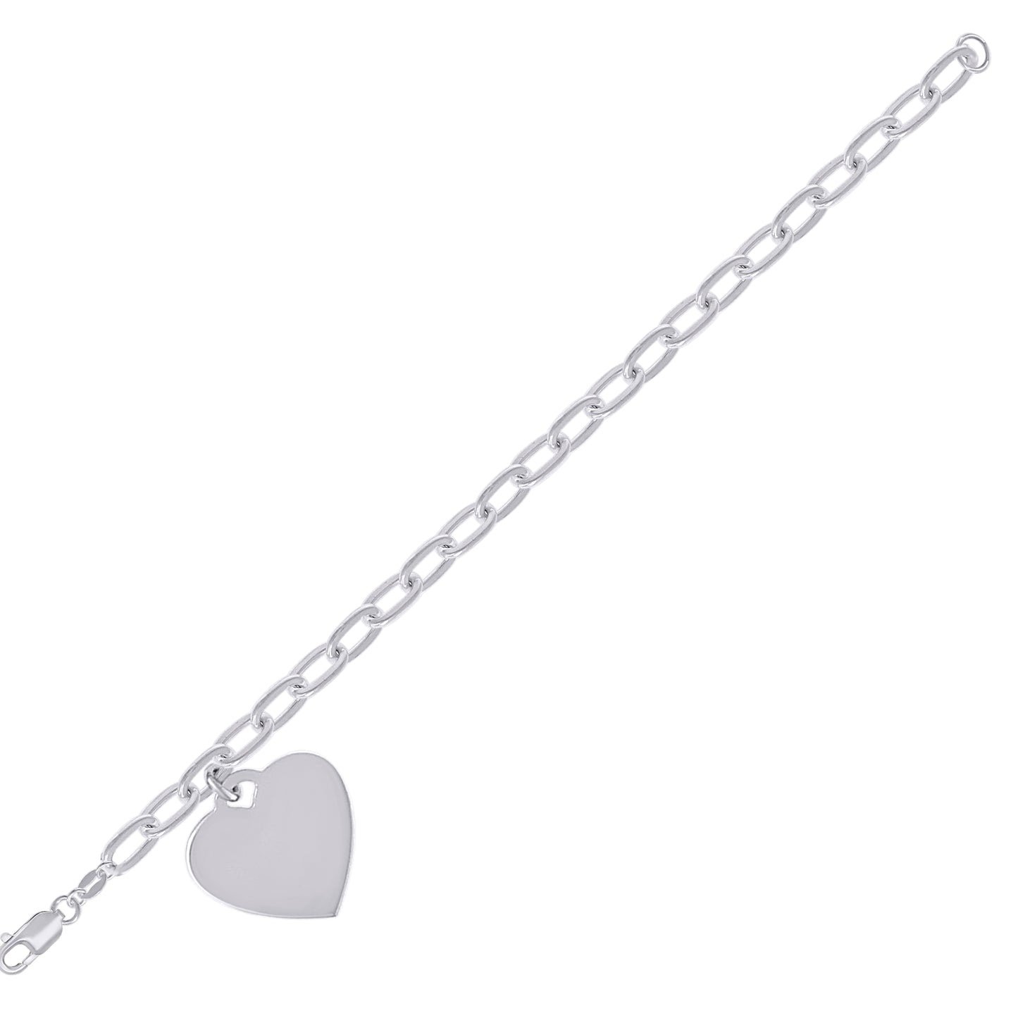 Sterling Silver Womens Heart Charm Bracelet Size 7.5 Inches