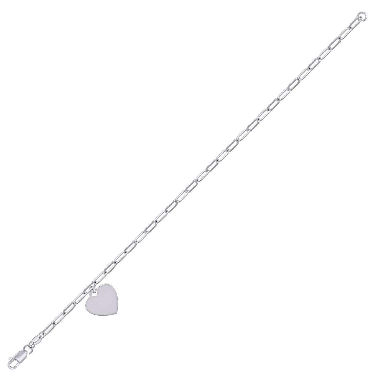 Sterling Silver Womens Heart Charm Bracelet Size 7.5 Inches