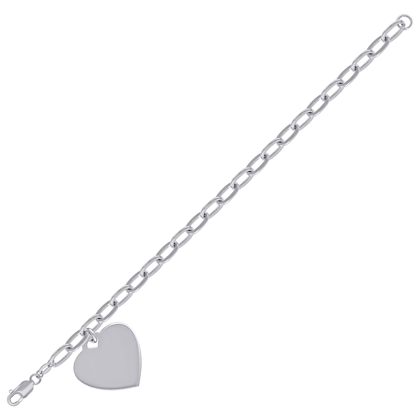 Sterling Silver Womens Heart Charm Bracelet Size 7.5 Inches