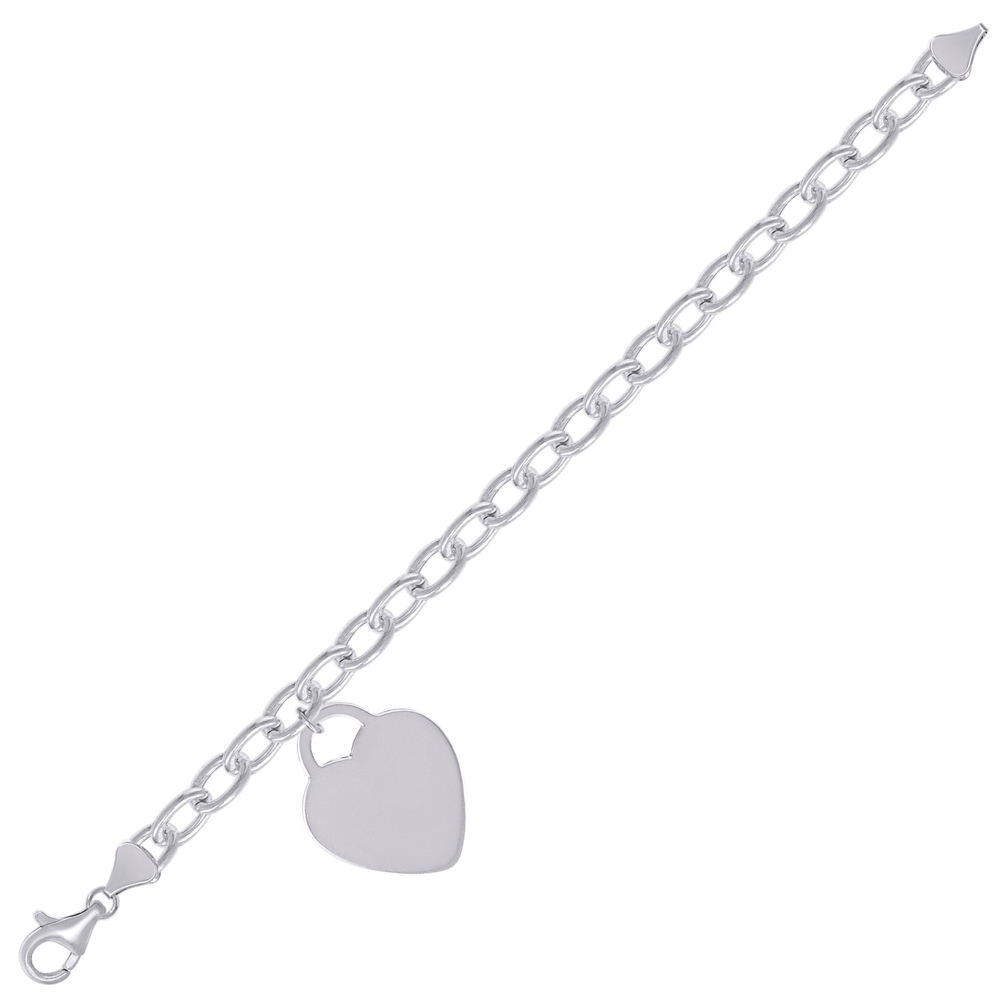 Sterling Silver Womens Heart Charm Bracelet Size 7.5 Inches