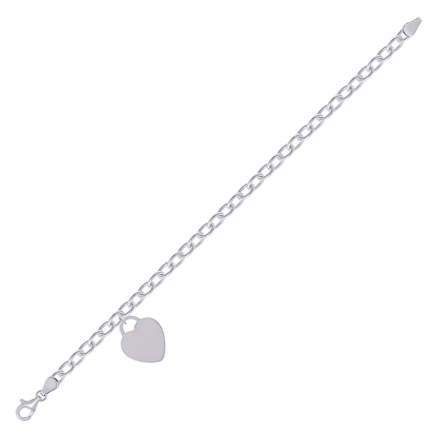 Sterling Silver Womens Heart Charm Bracelet Size 7.5 Inches