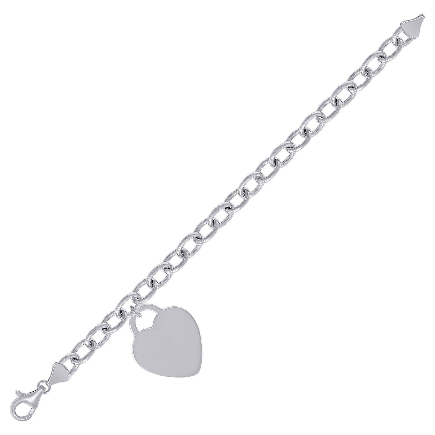 Sterling Silver Womens Heart Charm Bracelet Size 7.5 Inches