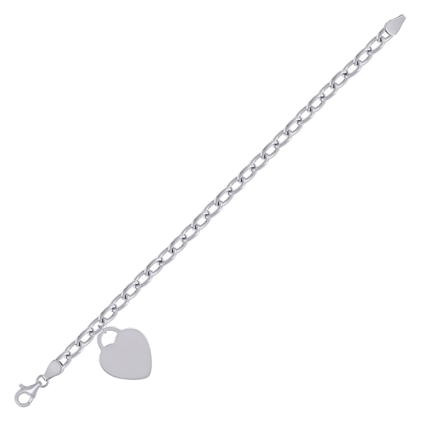 Sterling Silver Womens Heart Charm Bracelet Size 7.5 Inches