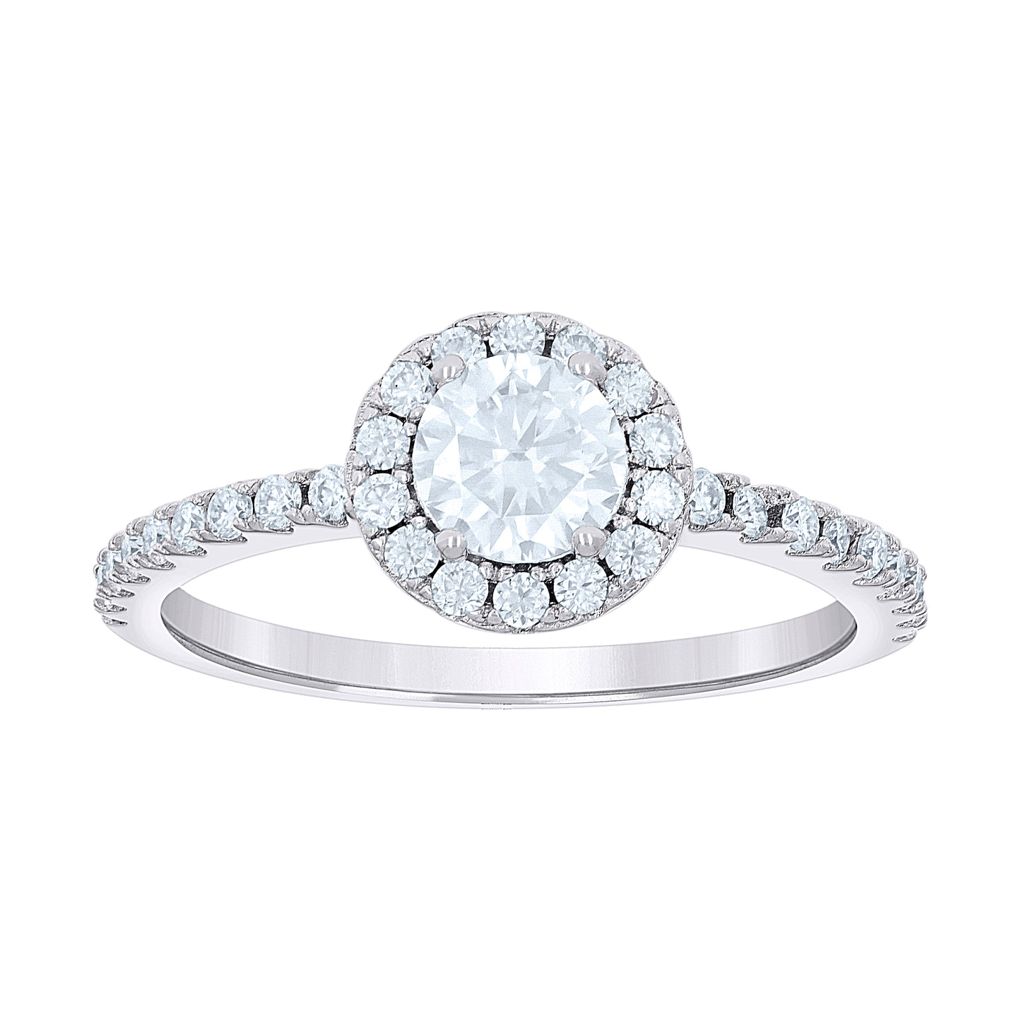 Sterling Silver Womens 0.88ct Moissanite Halo Bridal Anniversary Engagement Wedding Ring