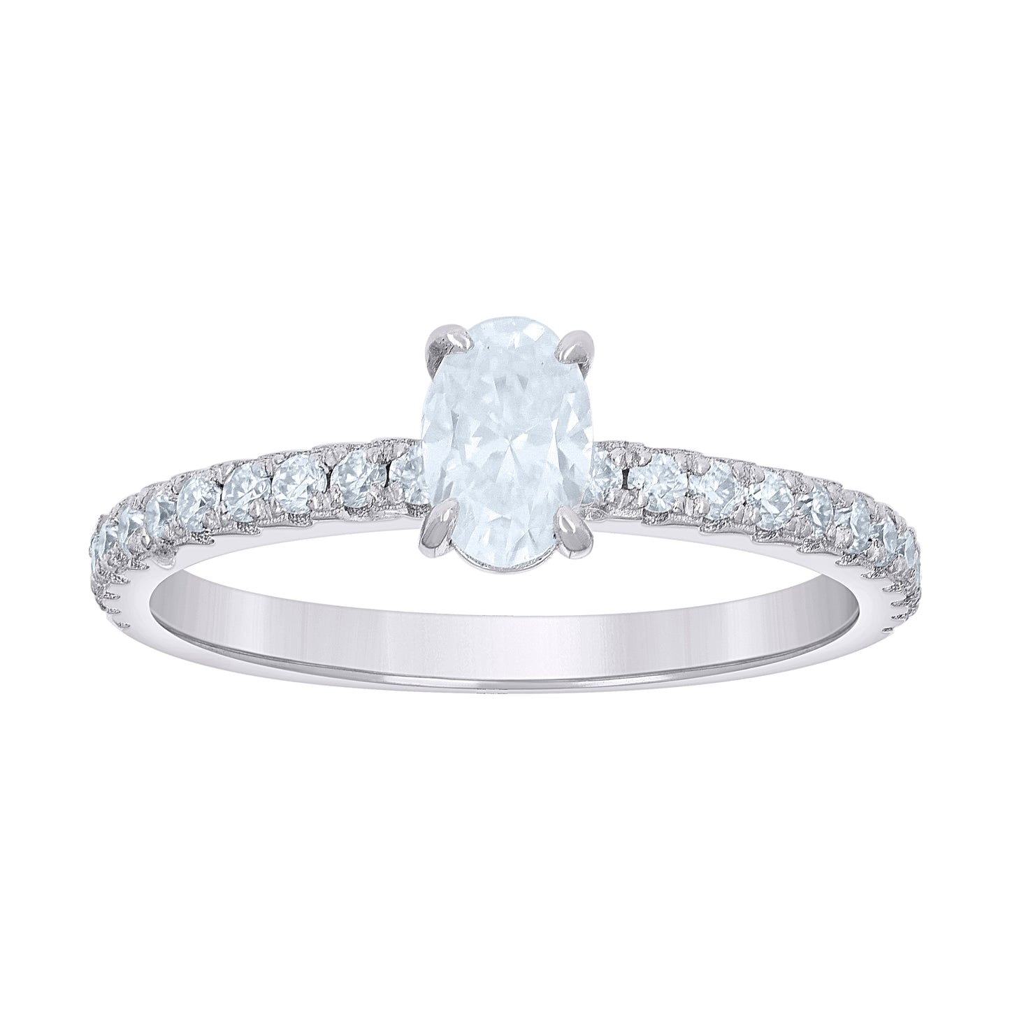 Sterling Silver Womens Oval Round 0.77ct Moissanite Oval Bridal Anniversary Engagement Wedding Ring