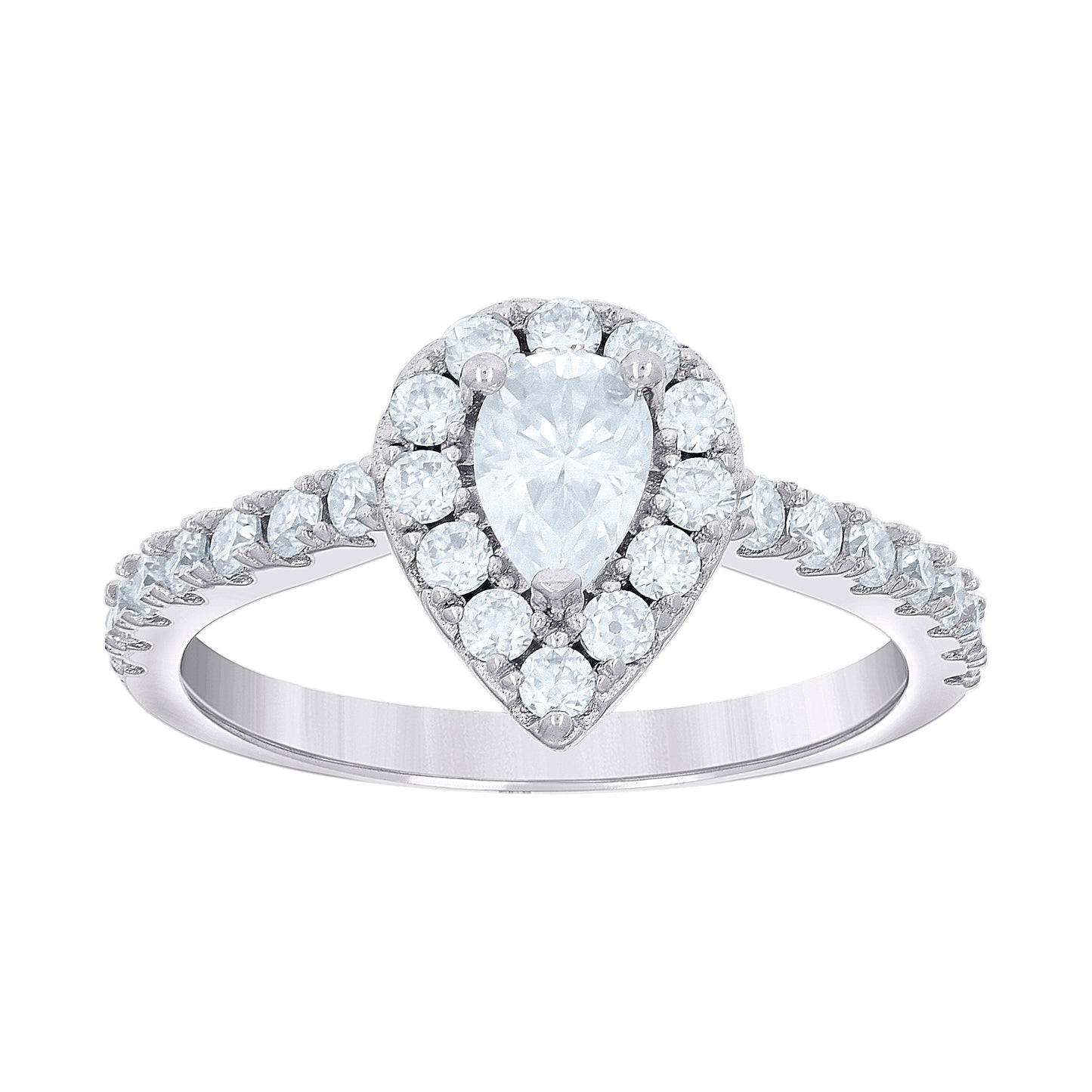 Sterling Silver Womens Pear Round 1.05ct Moissanite Teardrop Bridal Anniversary Engagement Wedding Ring