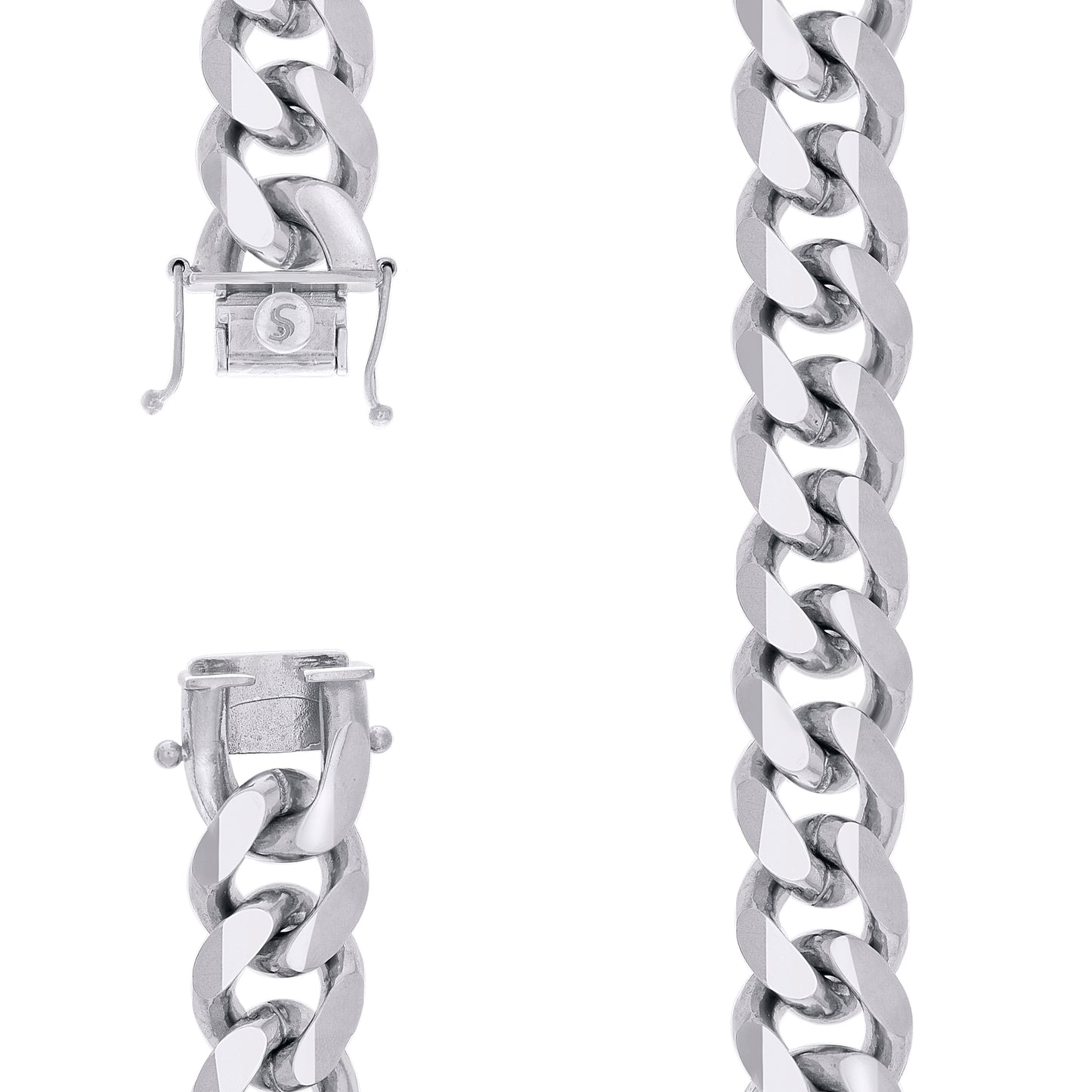 Sterling Silver Rhodium Plated Solid Miami Cuban Chain