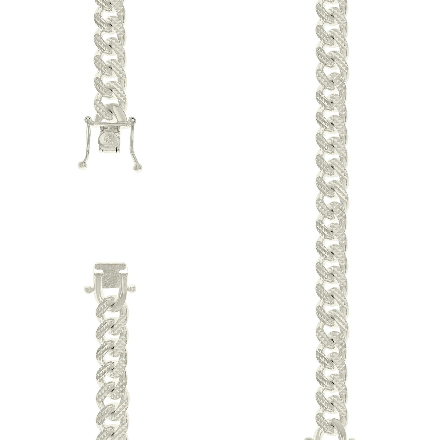 Sterling Silver Or Rhodium Plated Solid Miami Cuban Pyramid Chain