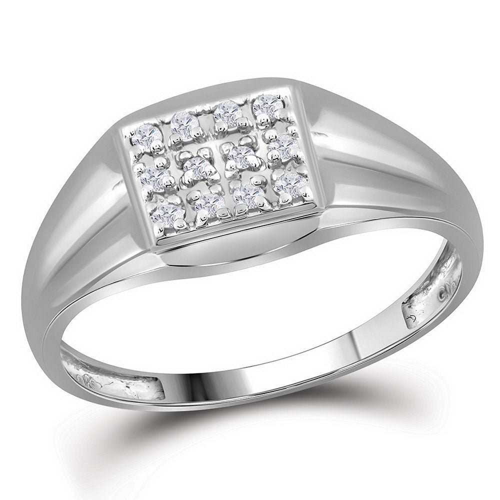 10K White Gold Mens Round Diamond Square Cluster Ring 1/8 Cttw, Mens Size: 7-13