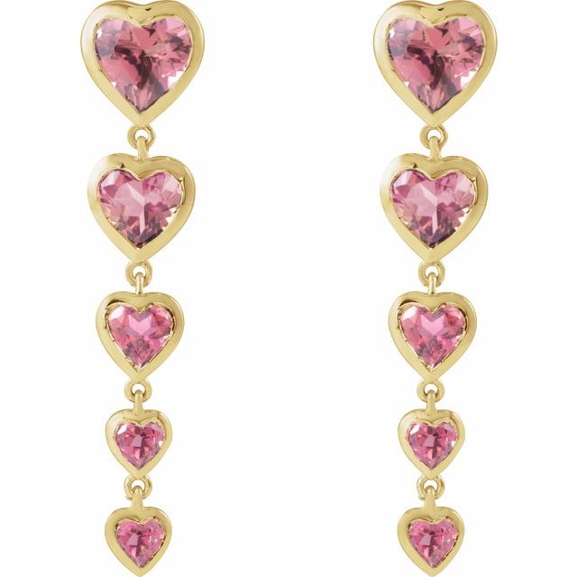 14K Yellow Gold Heart 6 X 6 Mm Friction Backs Polished Natural Pink Tourmaline Drop Heart Earring