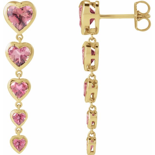 14K Yellow Gold Heart 6 X 6 Mm Friction Backs Polished Natural Pink Tourmaline Drop Heart Earring