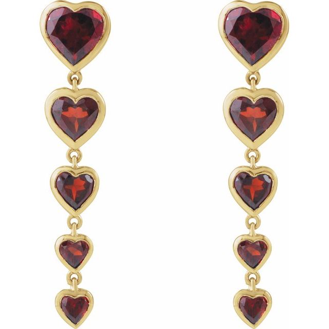 14K Yellow Gold Heart 6 X 6 Mm Friction Backs Polished Natural Mozambique Garnet Drop Heart Earring