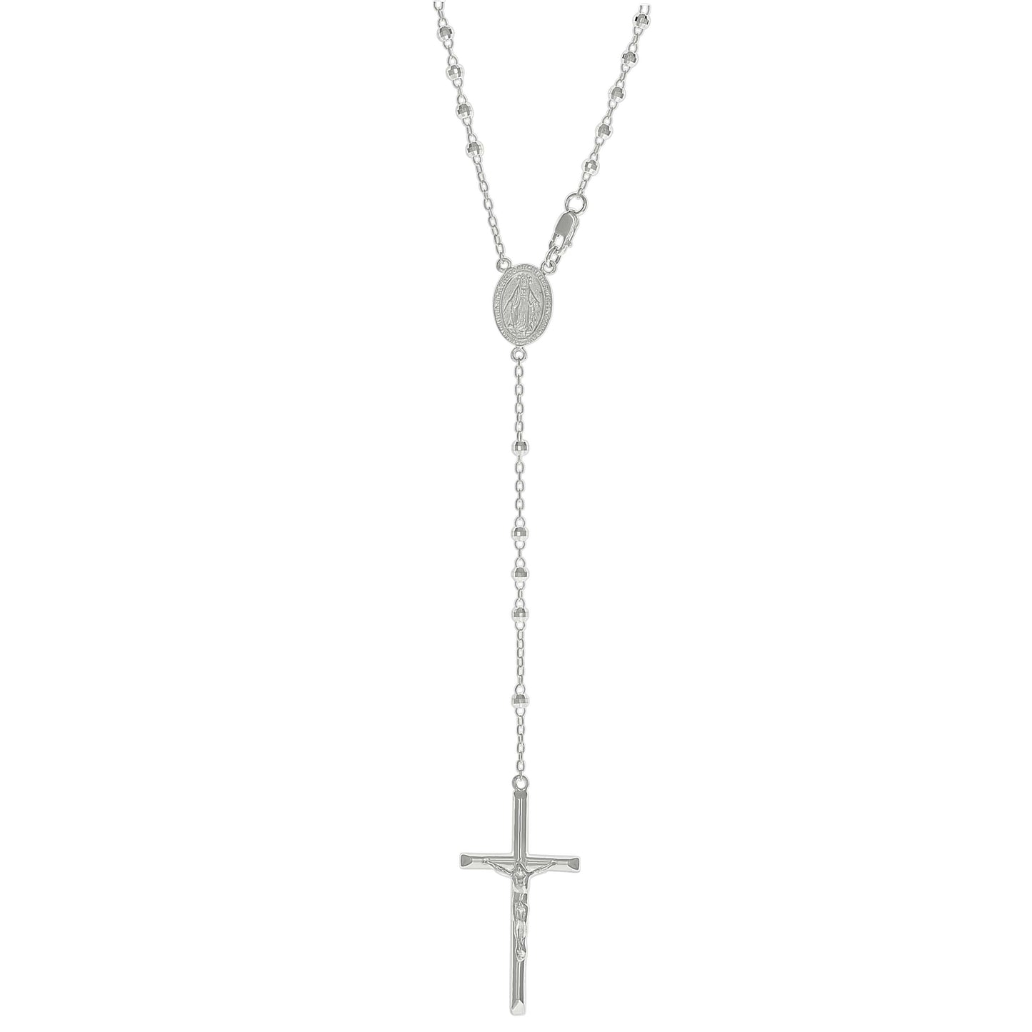 Sterling Silver Or Yellow-Tone Or Rhodium Plated Unisex Guadalupe Crucifix Cross Religious Rosary Necklace 3Mm