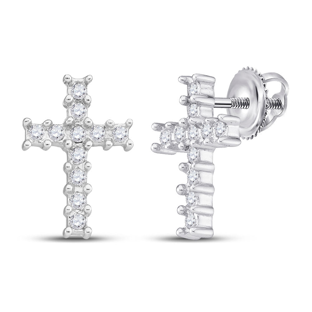10K White Or Yellow Gold Womens Round Diamond Cross Earrings