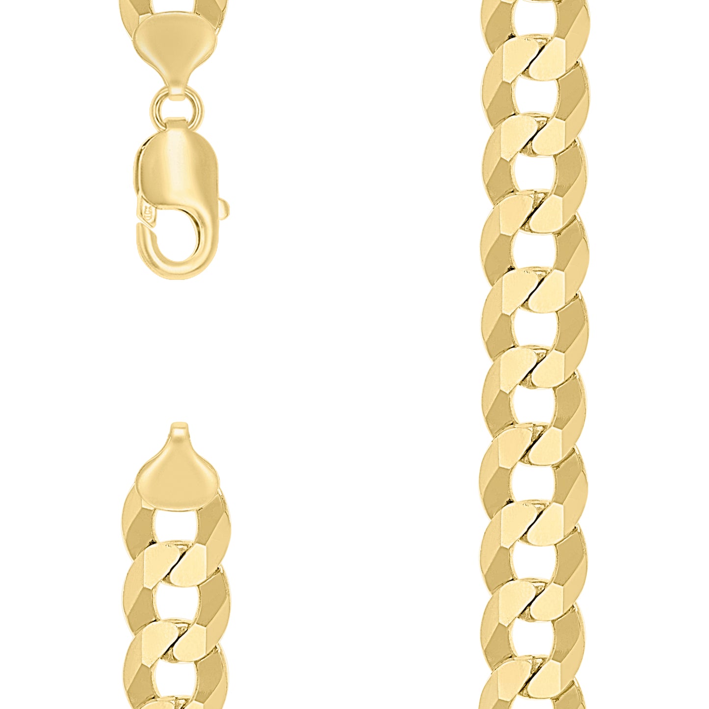 Sterling Silver Yellow-Tone Solid Super Flat Cuban Chain