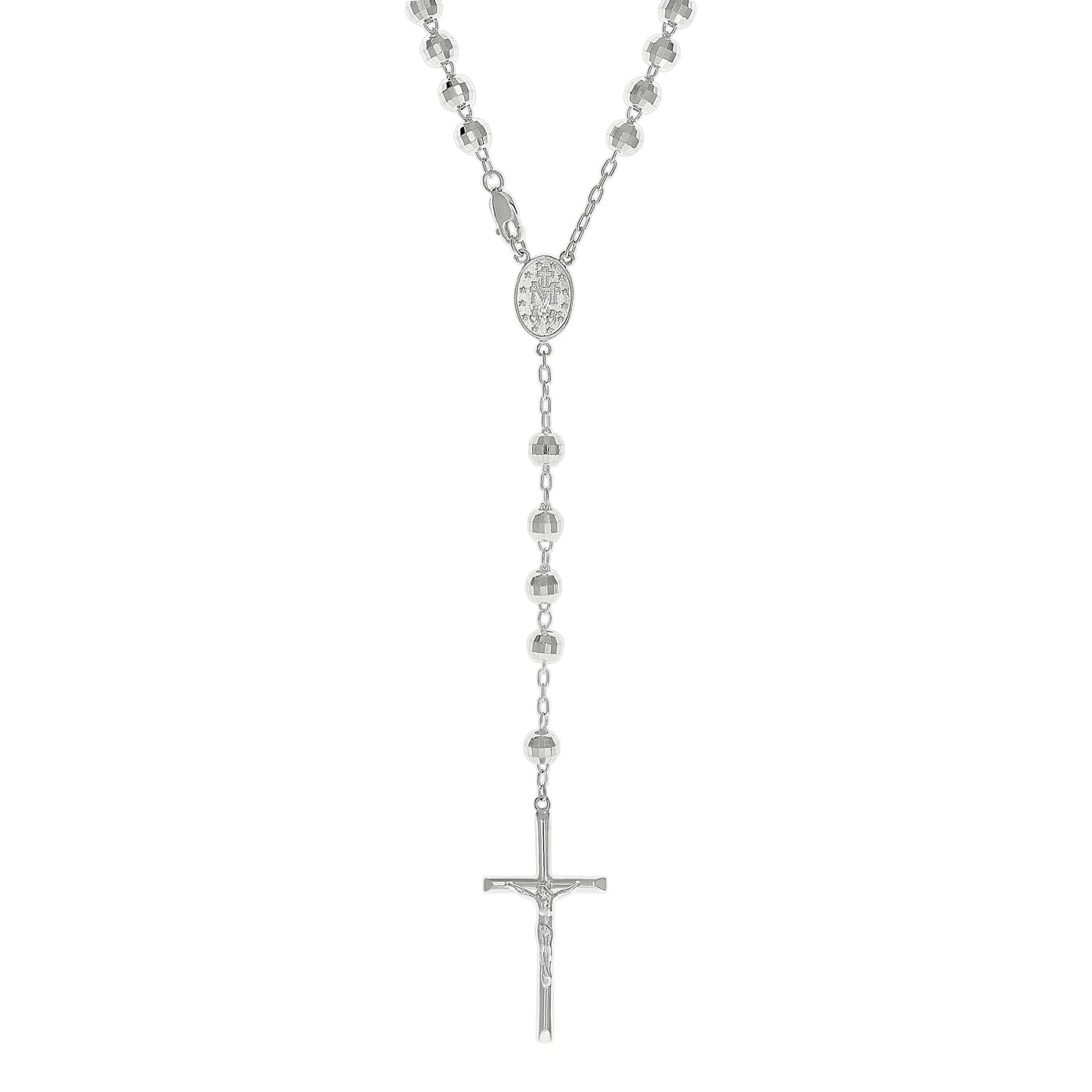 Sterling Silver Unisex Rosary Necklace 6mm