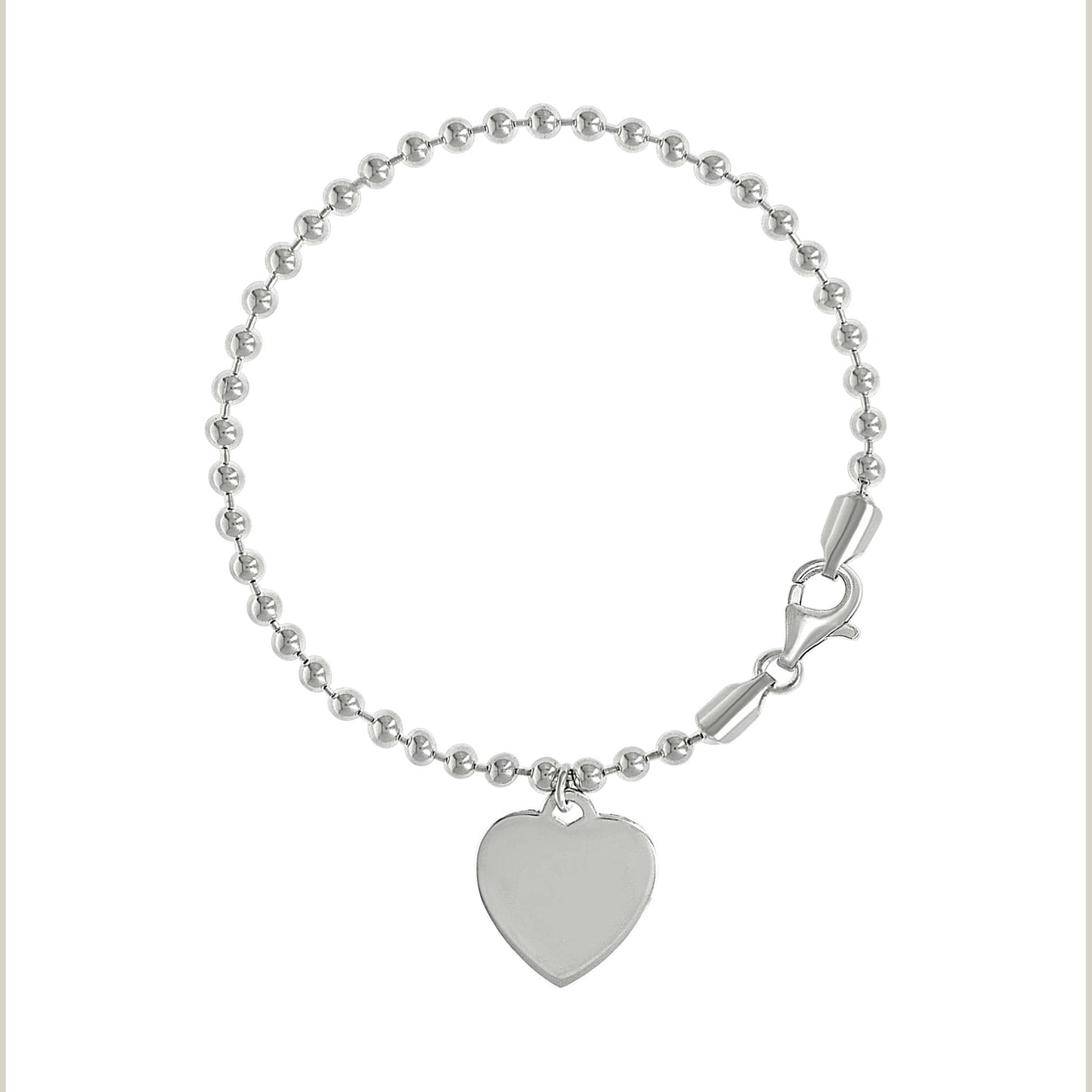 Sterling Silver Womens Heart Charm Beaded Bracelet Size 7 Inches
