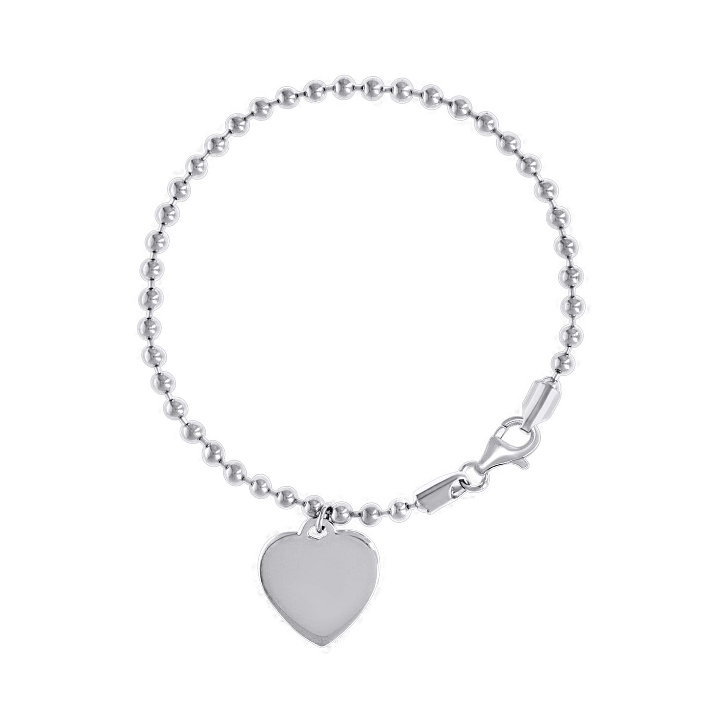 Sterling Silver Womens Heart Charm Beaded Bracelet Size 7 Inches