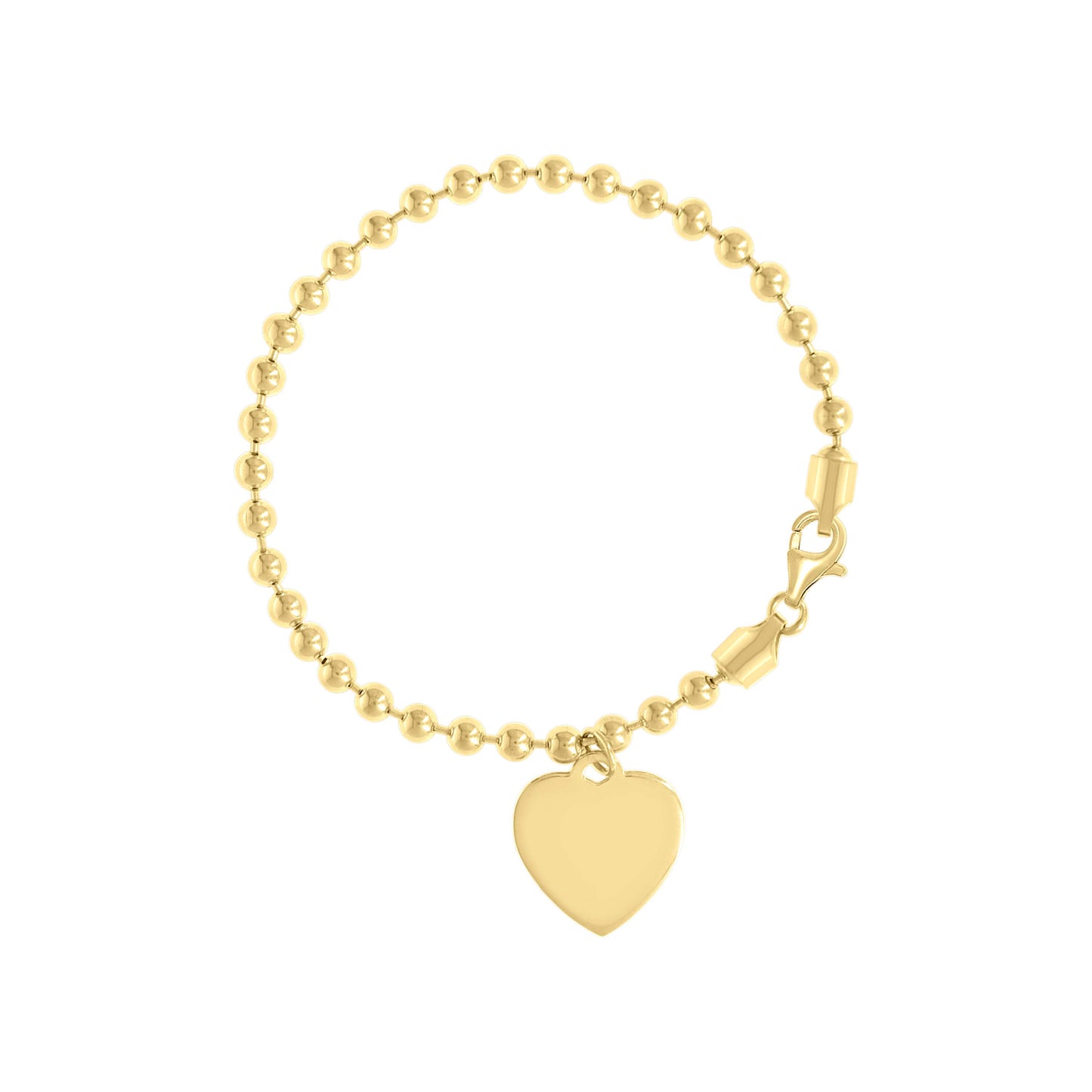 Sterling Silver Womens Heart Charm Beaded Bracelet Size 7.5 Inches