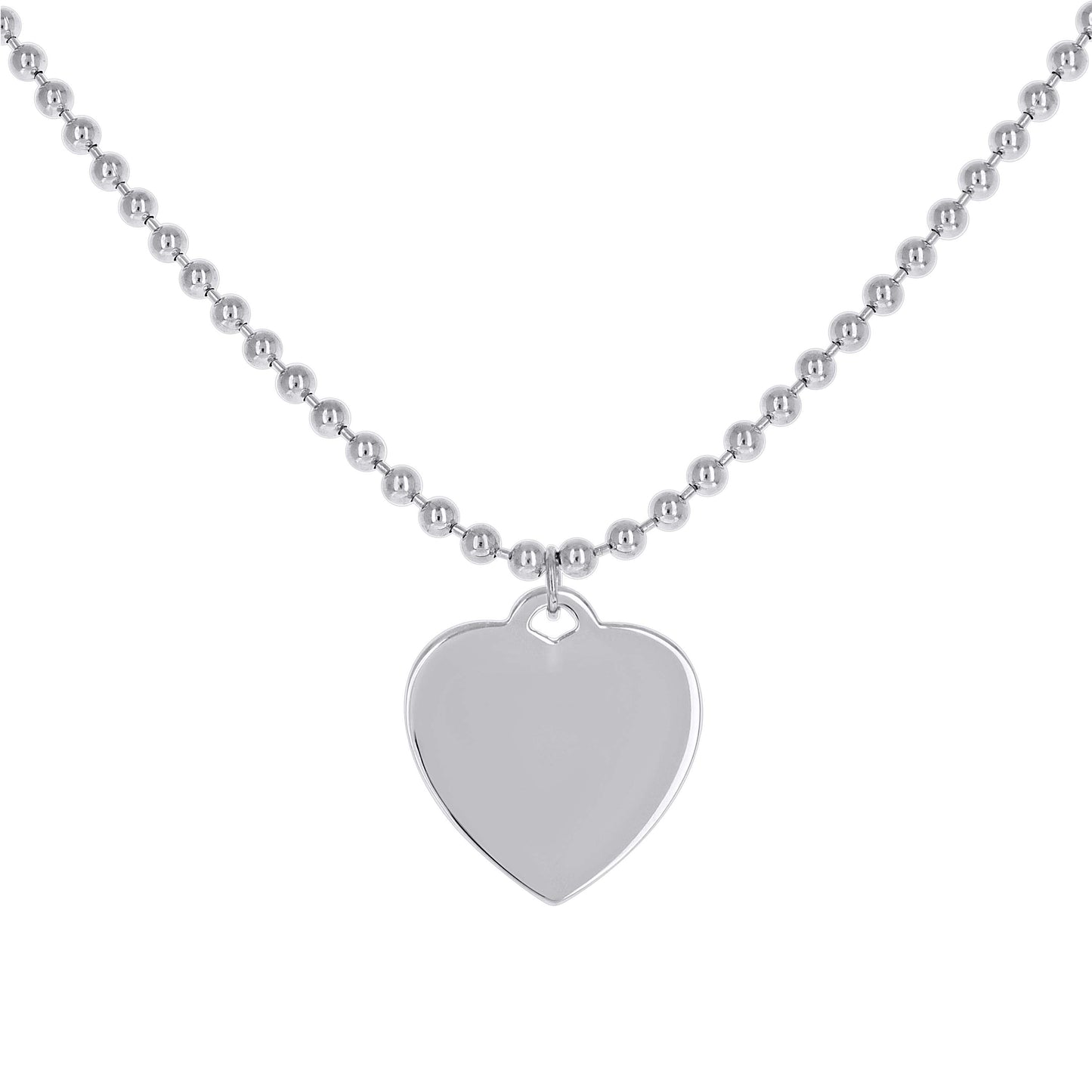 Sterling Silver Womens Heart Charm Beaded Necklace Size 20 Inches