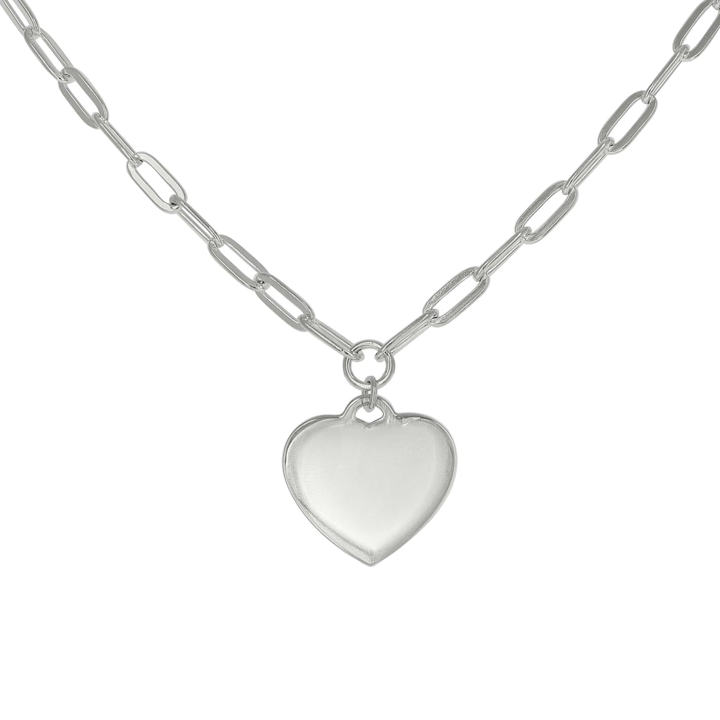 Sterling Silver Or Rhodium Plated Womens Heart Charm Necklace