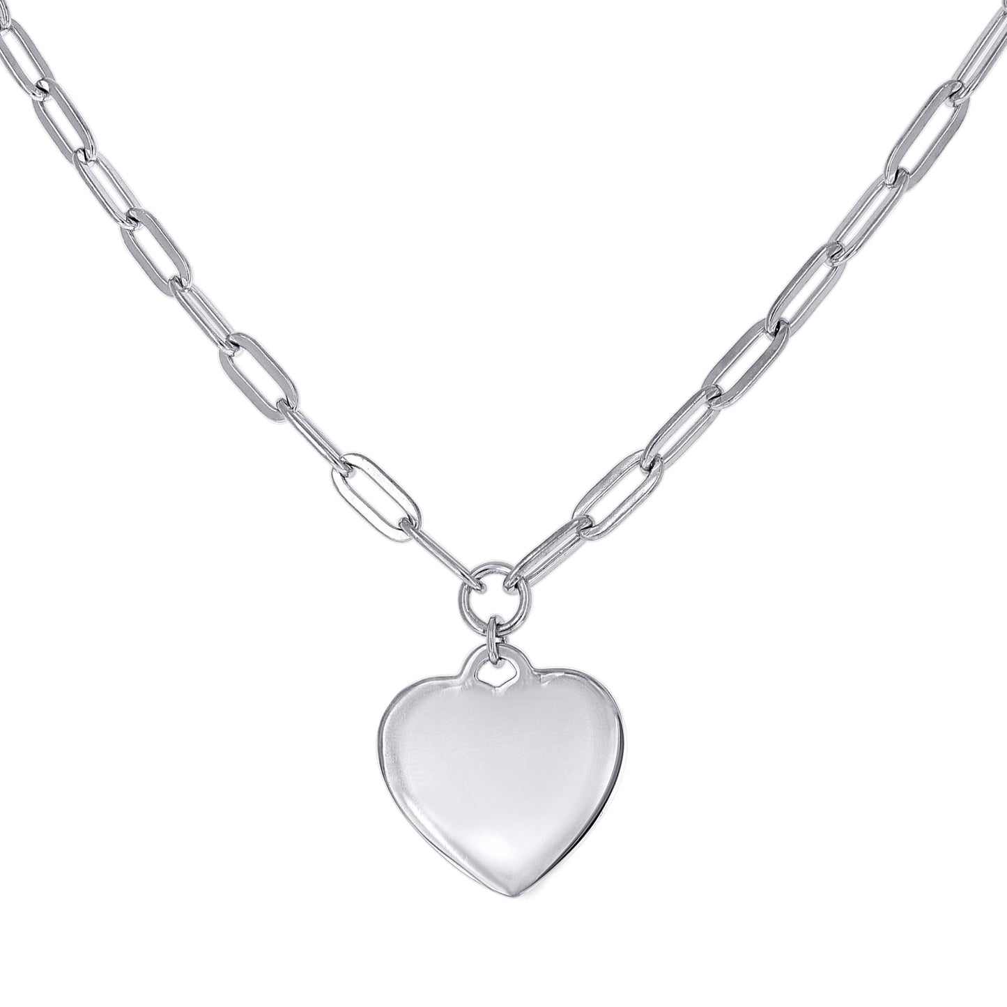 Sterling Silver Or Rhodium Plated Womens Heart Charm Necklace