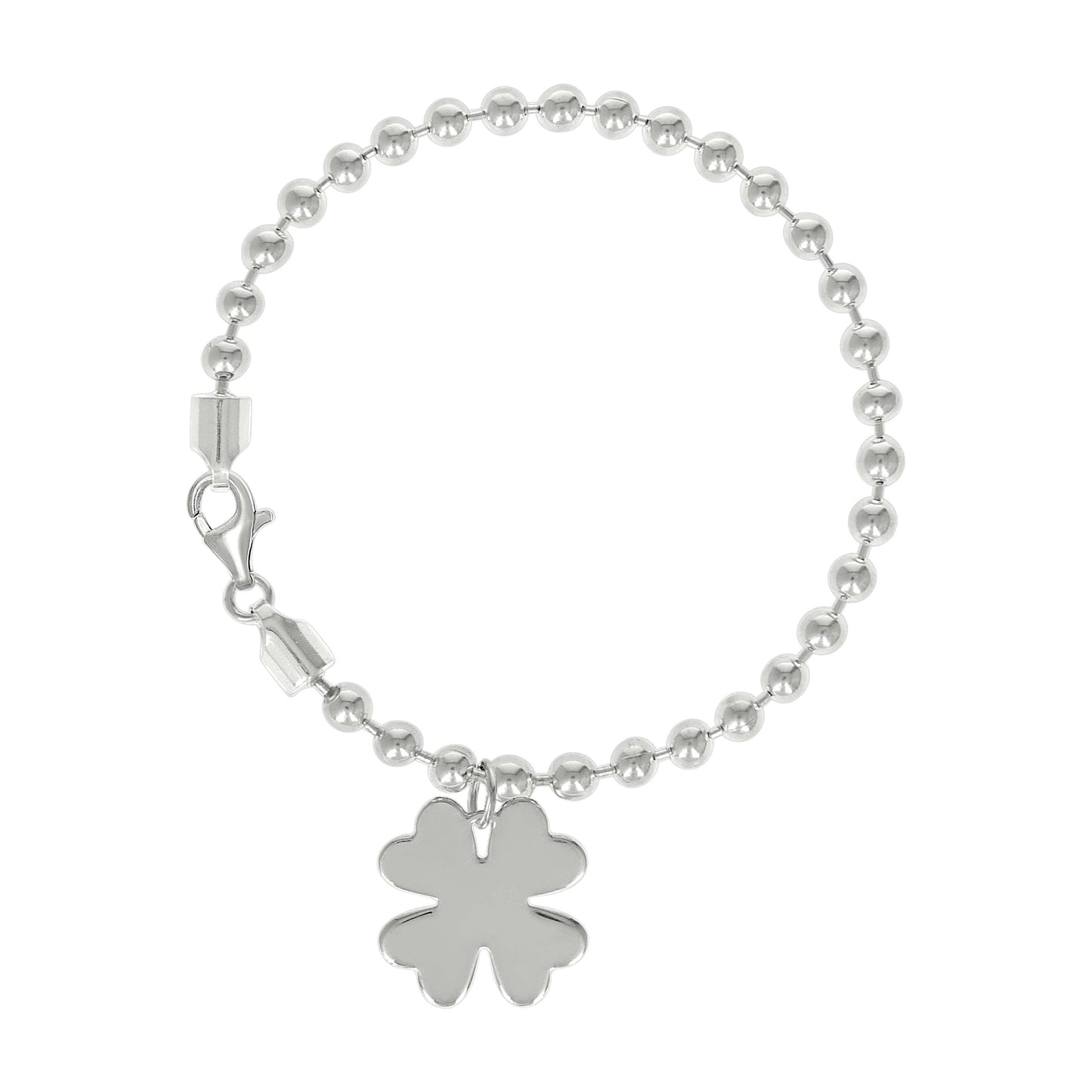 Sterling Silver Womens Good Luck Clover Charm Beaded Bracelet Size 7 Inches