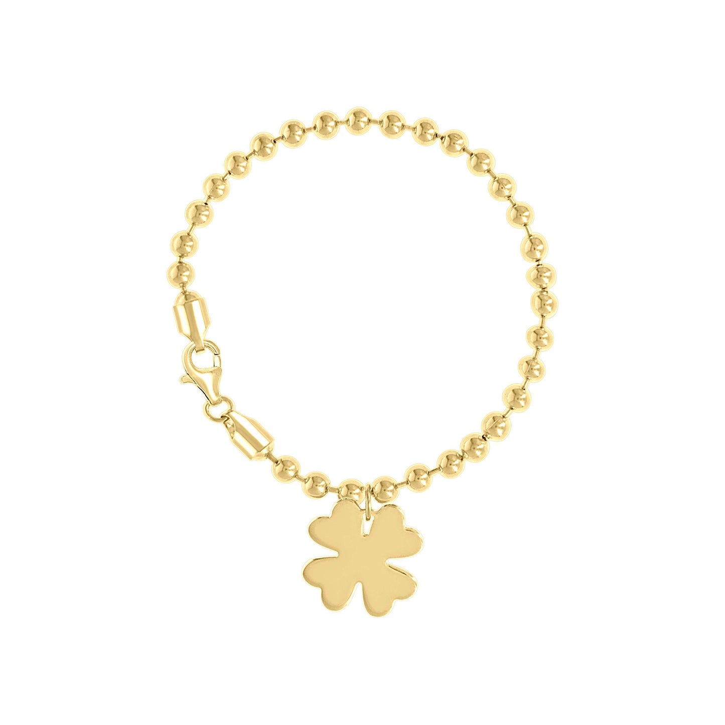 Sterling Silver Womens Good Luck Clover Charm Beaded Bracelet Size 7 Inches