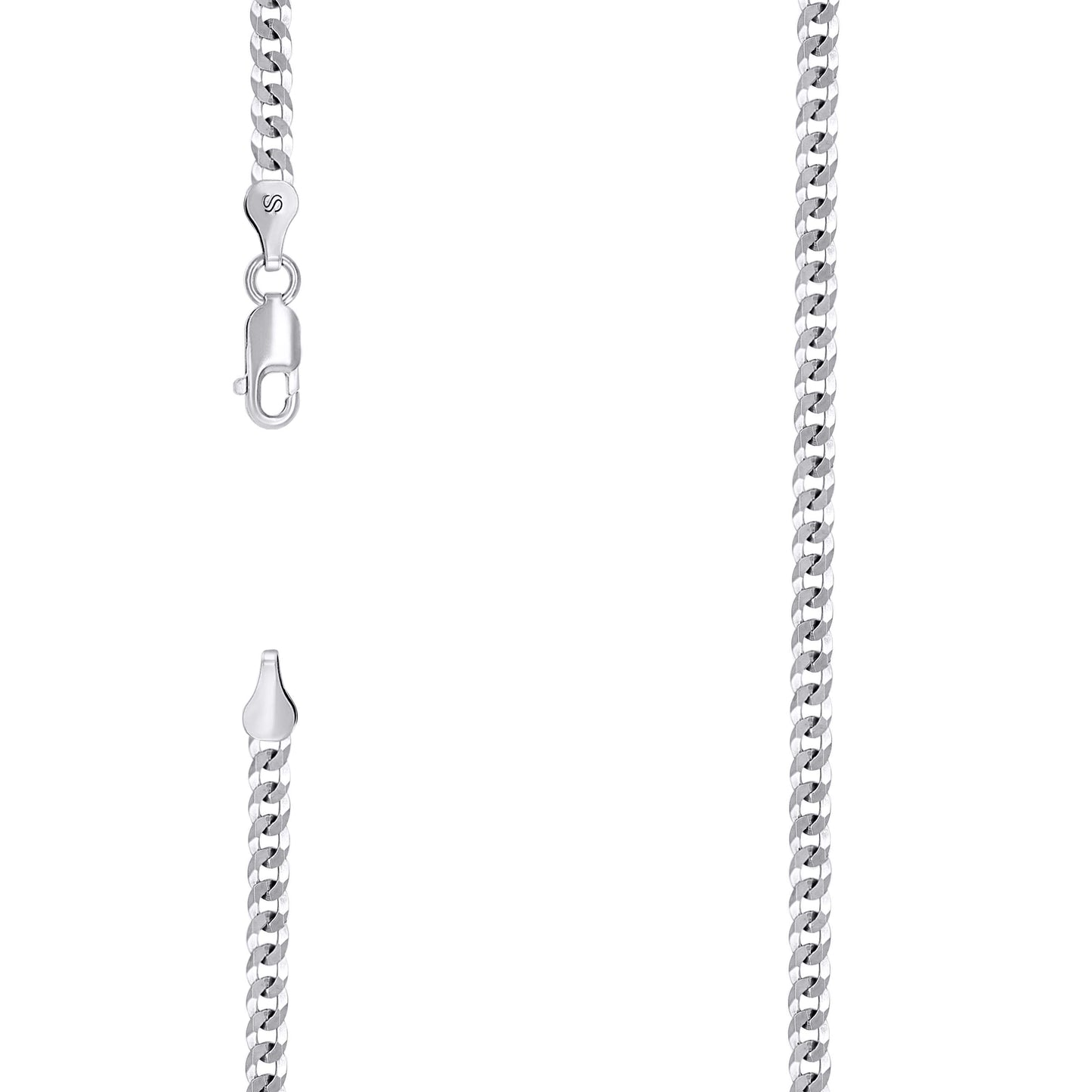 Sterling Silver Rhodium Plated Solid Super Flat Cuban Chain