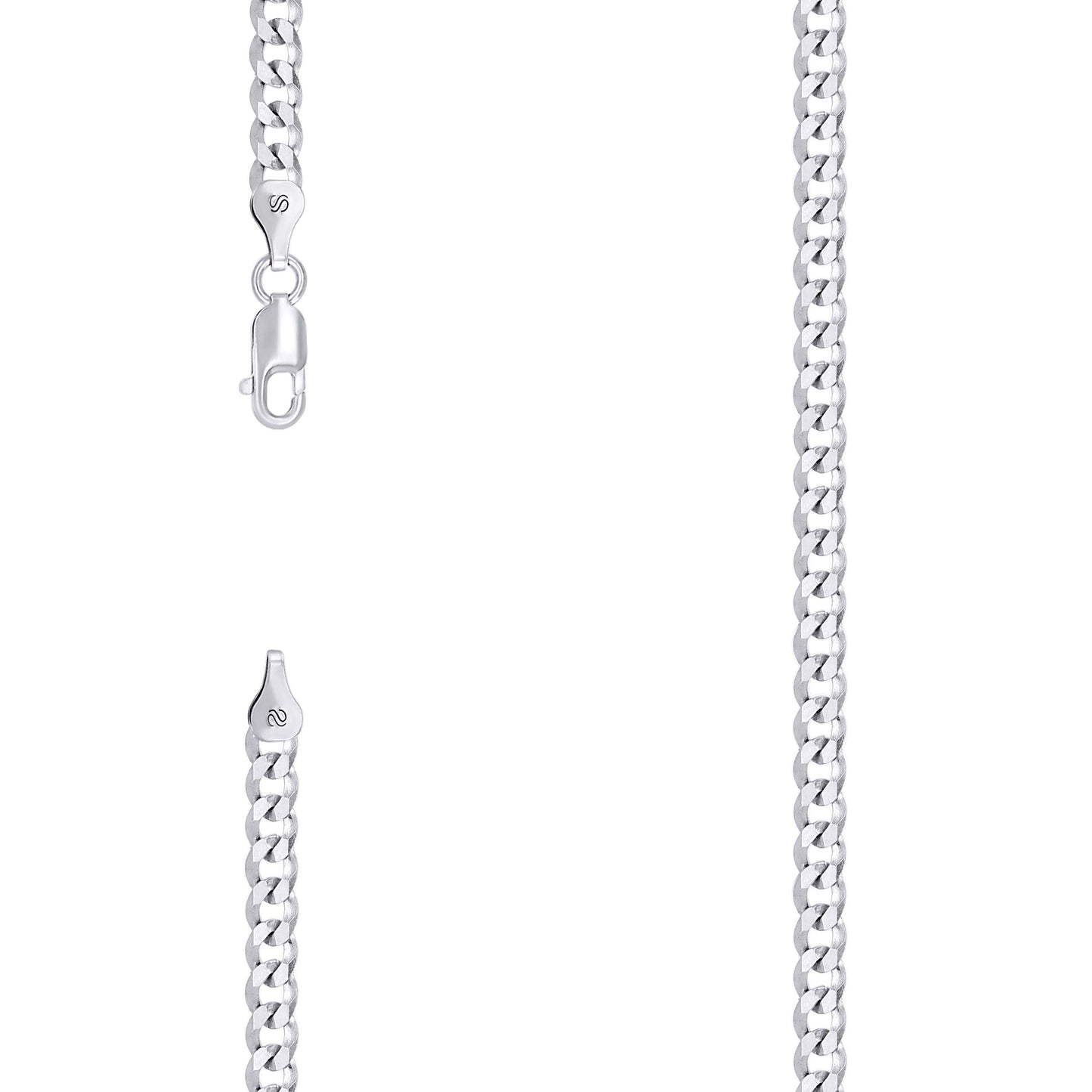 Sterling Silver Rhodium Plated Solid Super Flat Cuban Chain