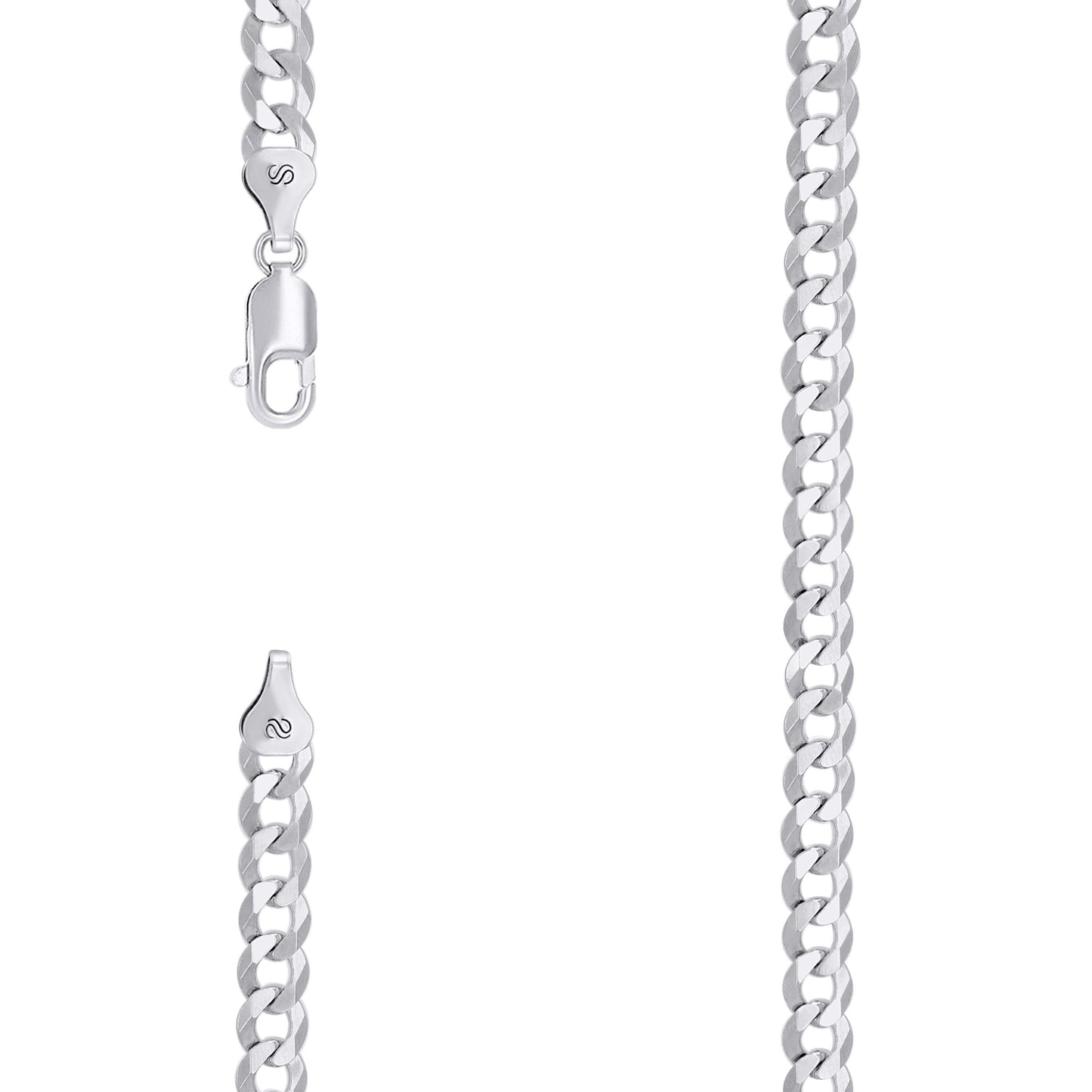Sterling Silver Rhodium Plated Solid Super Flat Cuban Chain