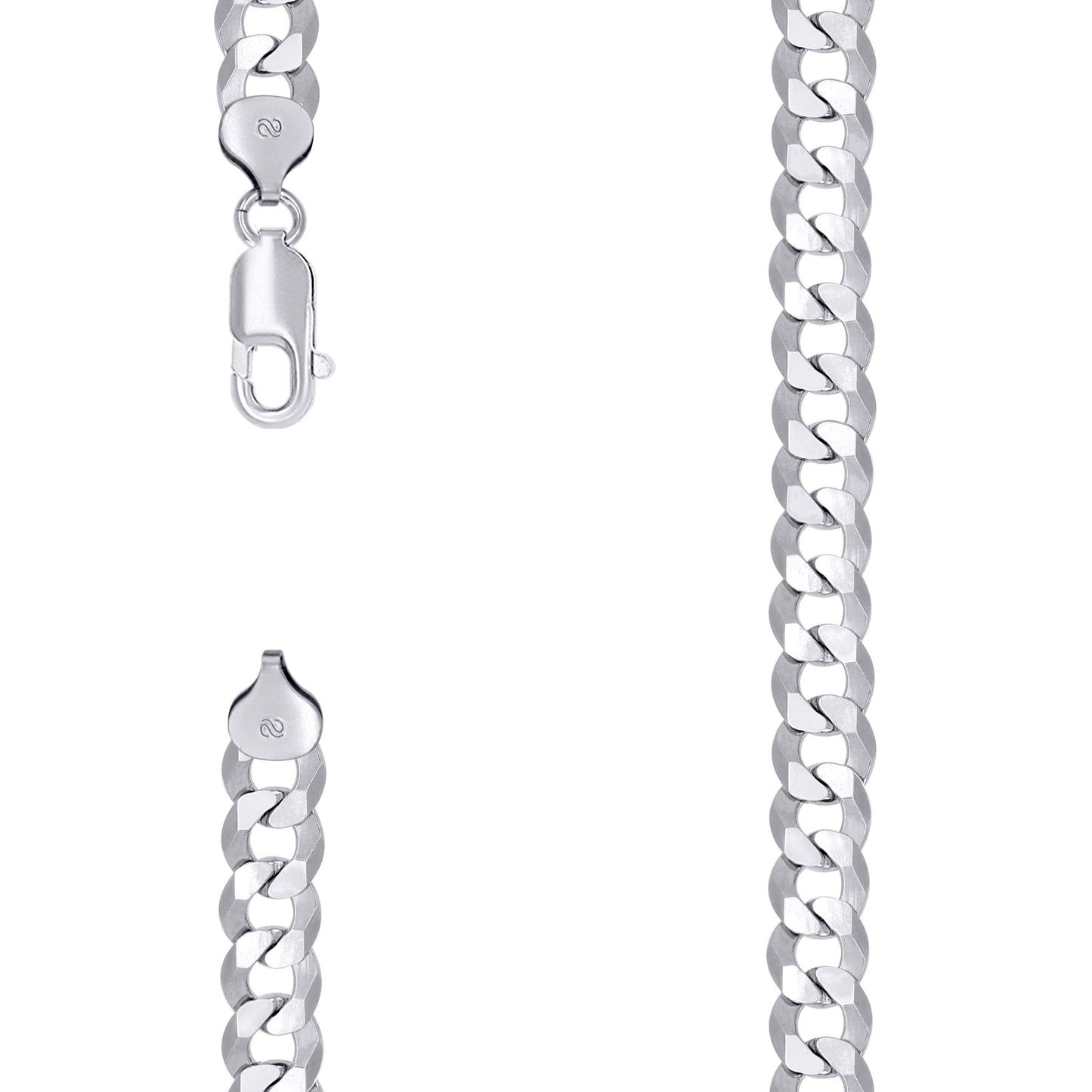 Sterling Silver Rhodium Plated Solid Super Flat Cuban Chain