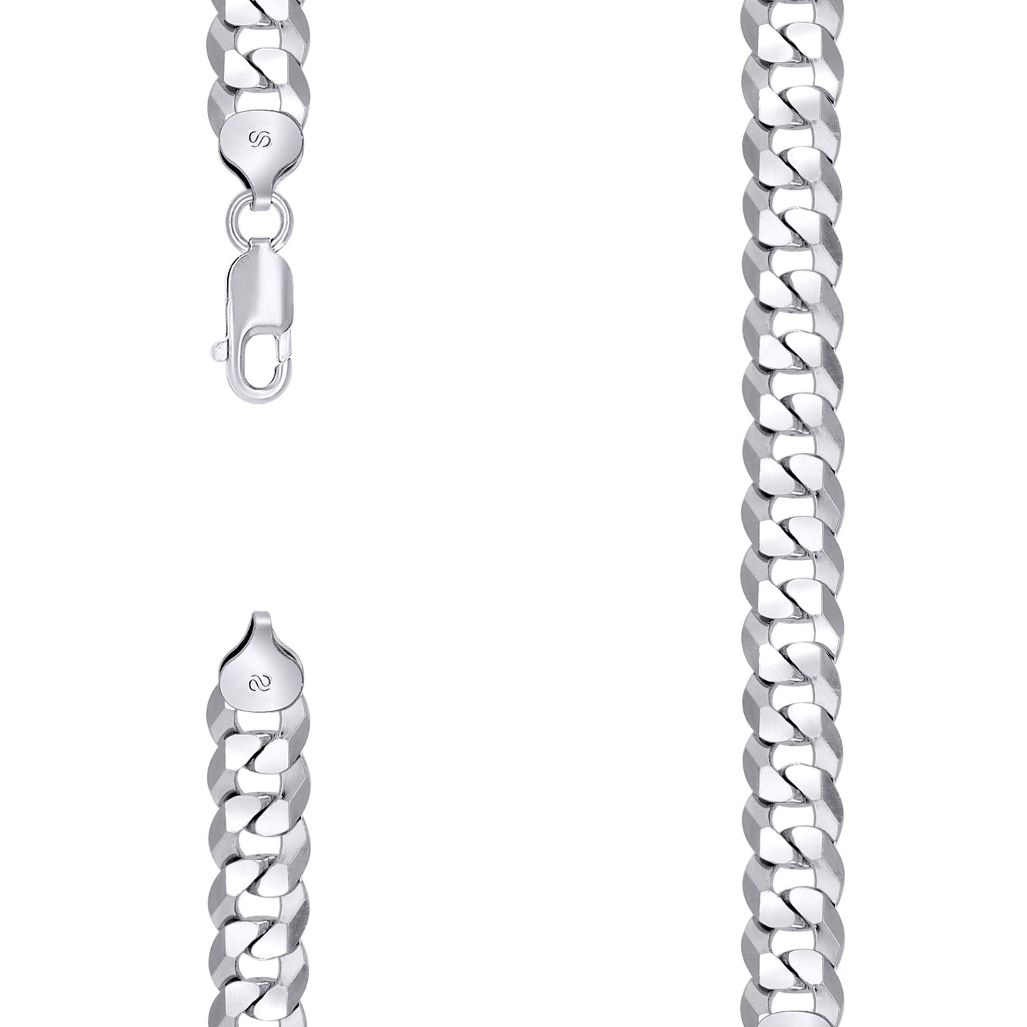 Sterling Silver Rhodium Plated Solid Super Flat Cuban Chain