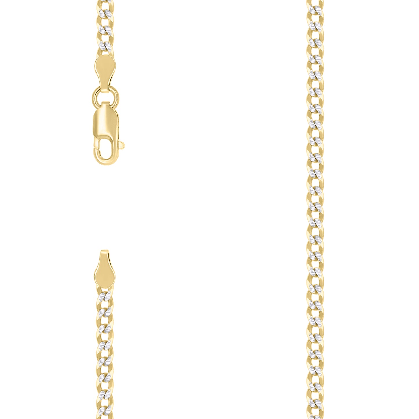 Sterling Silver Two Tone Solid Pave Super Flat Cuban Chain